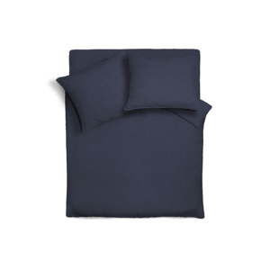 Ciemnoniebieska lniana narzuta na łóżko z poszewkami na poduszkę Maison Carezza Lilly, 240x260 cm