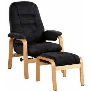 Czarny fotel z podnóżkiem Støraa Micro