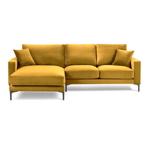 Żółta aksamitna narożna sofa Kooko Home Harmony, lewostronna