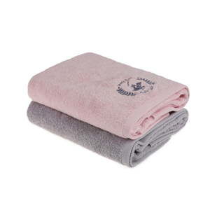 Zestaw 2 szaro-różowych ręczników, 140x70 cm