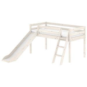 Białe łóżko średniej wielkości dziecięce z drewna sosnowego ze ślizgawką i z drabinką Flexa Classic, 90x200 cm