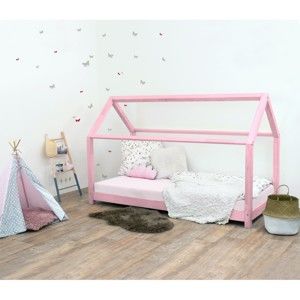 Różowe łóżko dziecięce z drewna świerkowego Benlemi Tery, 70x160 cm