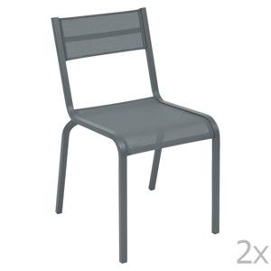 Komplet 2 ciemnoszarych metalowych krzeseł ogrodowych Fermob Oléron