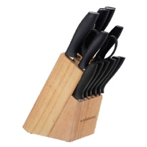 Zestaw 12 noży, nożyczek, osełki i drewnianego stojaka Sabichi