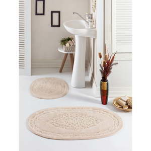 Zestaw 2 beżowych owalnych dywaników łazienkowych