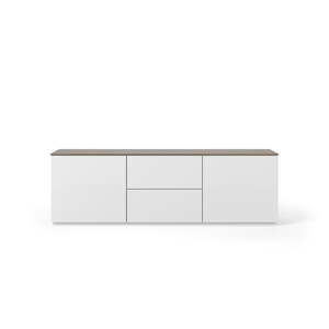 Biała matowa szafka pod TV z brązowym blatem TemaHome Join, 180x57 cm