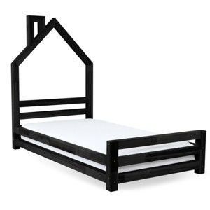 Czarne łóżko dziecięce z drewna świerkowego Benlemi Wally, 90x180 cm
