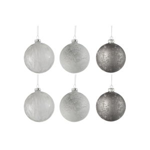 Zestaw 6 szklanych ozdób świątecznych w odcieniach srebra J-Line Bauble, ø 8 cm