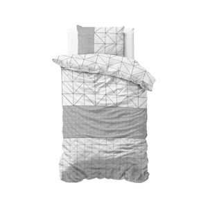 Biało-szara flanelowa pościel jednoosobowa Sleeptime Gino, 140x220 cm