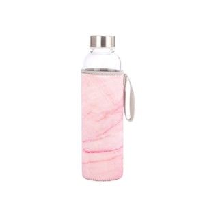 Butelka szklana z różowym etui Kikkerland Marble, 600 ml
