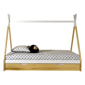 Białe/naturalne łóżko dziecięce z litego drewna sosnowego w kształcie domku ze schowkiem 90x200 cm TIPI – Vipack