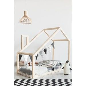 Łóżko w kształcie domku z drewna sosnowego Adeko Mila DM, 135x190 cm