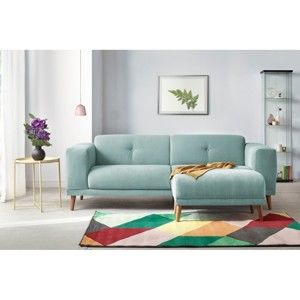 (II. jakość) Błękitna sofa z podnóżkiem Bobochic Paris Luna