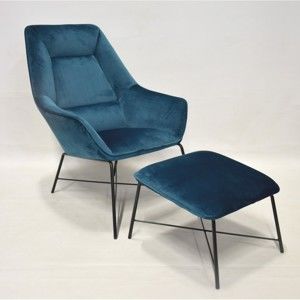Niebieski fotel z podnóżkiem RGE Adele