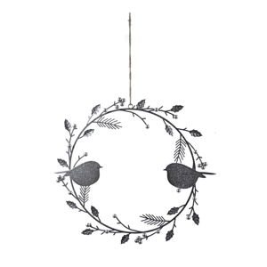 Wiszący wieniec świąteczny z ptaszkami w szaro-srebrnym kolorze Ego Dekor