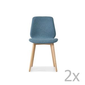 Komplet 2 niebieskich krzeseł z nogami z litego drewna dębowego WOOD AND VISION Cut