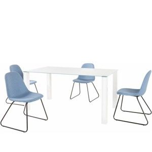 Komplet białego stołu i 4 niebieskich krzeseł Støraa Dante Colombo Duro
