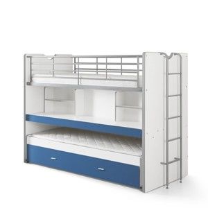 Biało-niebieskie łóżko piętrowe z półkami Vipack Bonny, 220x100 cm