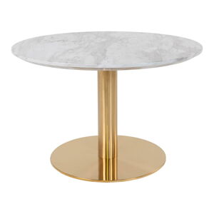Biały/złoty okrągły stolik z blatem w dekorze marmuru 70x70 cm Bolzano – House Nordic