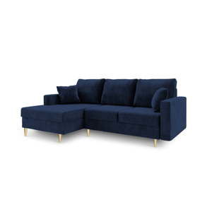 Niebieska sofa rozkładana ze schowkiem Mazzini Sofas Muguet, lewostronna