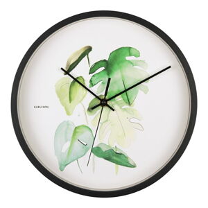 Zielono-biały zegar w czarnej ramie Karlsson Monstera, ø 26 cm