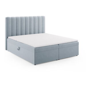 Jasnoniebieske łóżko boxspring ze schowkiem 180x200 cm Gina – Milo Casa