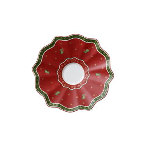 Czerwony porcelanowy spodek z motywem świątecznym Villeroy & Boch, ø 16,5 cm