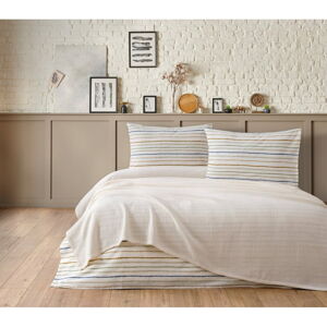 Kremowy bawełniany zestaw narzuty na łóżko, prześcieradła i poszewki na poduszkę 200x240 cm Karina – Mijolnir