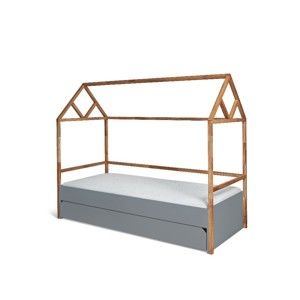 Szare łóżko dziecięce z szufladą BELLAMY Lotta, 90x200 cm