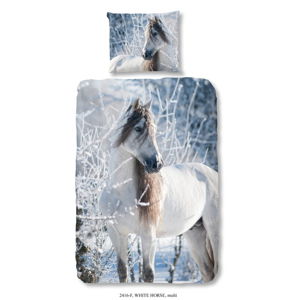 Flanelowa dziecięca pościel jednoosobowa Good Morning White Horse, 140x200 cm