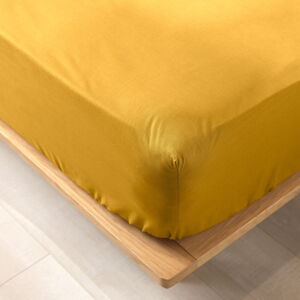 Żółte prześcieradło z bawełny organicznej z gumką 180x200 cm Biolina – douceur d'intérieur
