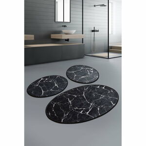 Zestaw 3 czarnych owalnych dywaników łazienkowych Foutastic Marble