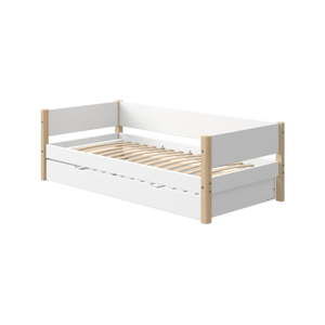 Białe dziecięce łóżko z dodatkowym wysuwanym łóżkiem i z nogami z drewna brzozowego Flexa White