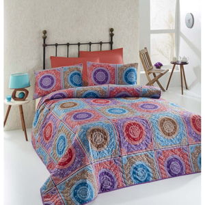 Zestaw narzuty na łóżko i poszewki na poduszkę z domieszką bawełny Eponj Home Ornament Purple, 160x220 cm