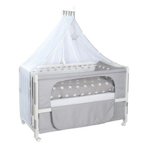 Białe łóżeczko na kółkach z baldachimem 60x120 cm Little stars – Roba