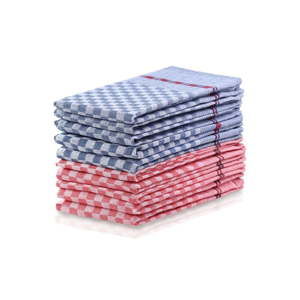 Komplet 5 niebieskich i 5 czerwonych bawełnianych ścierek DecoKing Checkered