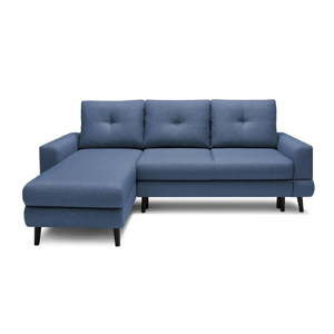 Ciemnoniebieska sofa rozkładana z szezlongiem Bobochic Paris Calanque, lewy róg