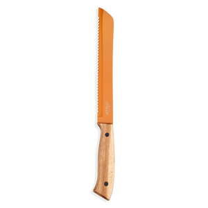 Pomarańczowy nóż do pieczywa z drewnianą rączką The Mia Cutt, dł. 20 cm