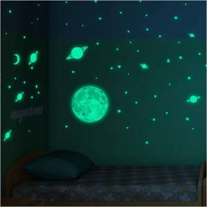 Zestaw ściennych naklejek świecących w ciemności Ambiance Moon Small Stars and Planets
