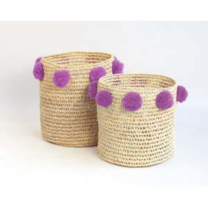 Zestaw 2 koszy z włókien palmowych z fioletowymi dekoracjami Madre Selva Milo Basket