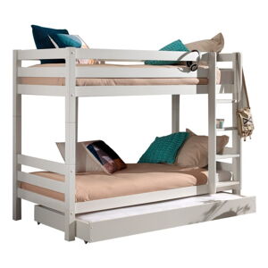 Białe piętrowe łóżko dziecięce z litego drewna sosnowego ze schowkiem PINO – Vipack