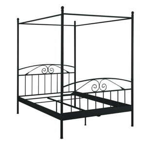 Czarne łóżko 2-osobowe z baldachimem Støraa Bibi, 180x200 cm