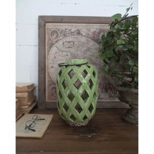Zielona lampion ceramiczny Orchidea Milano, wys. 28 cm