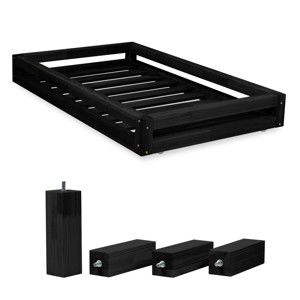Komplet czarnej szuflady pod łóżko i 4 dodatkowych nóg Benlemi, do łóżka 90x180 cm