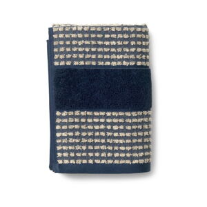 Ciemnoniebiesko-beżowy ręcznik z bawełny organicznej 50x100 cm Check - JUNA