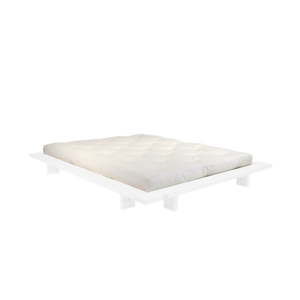Łóżko dwuosobowe z drewna sosnowego z materacem Karup Design Japan Double Latex White/Natural, 160x200 cm
