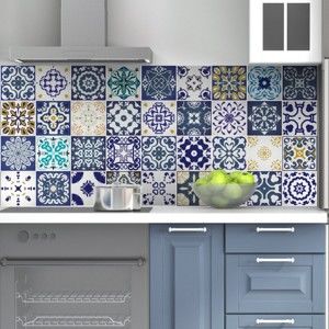 Zestaw 60 naklejek ściennych Ambiance Wall Decal Tiles Azulejos Cyprus, 15x15 cm