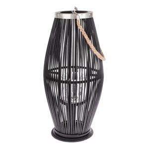 Czarny szklany lampion z bambusową konstrukcją Dakls, wys. 59 cm