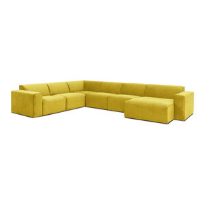 Musztardowożółta sztruksowa sofa modułowa w kształcie litery "U" Scandic Sting, prawostronna
