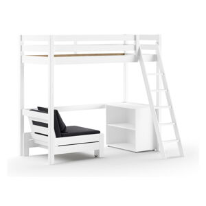 Białe podwyższone łóżko dziecięce z litego drewna sosnowego ze schowkiem 90x200 cm PINO – Vipack